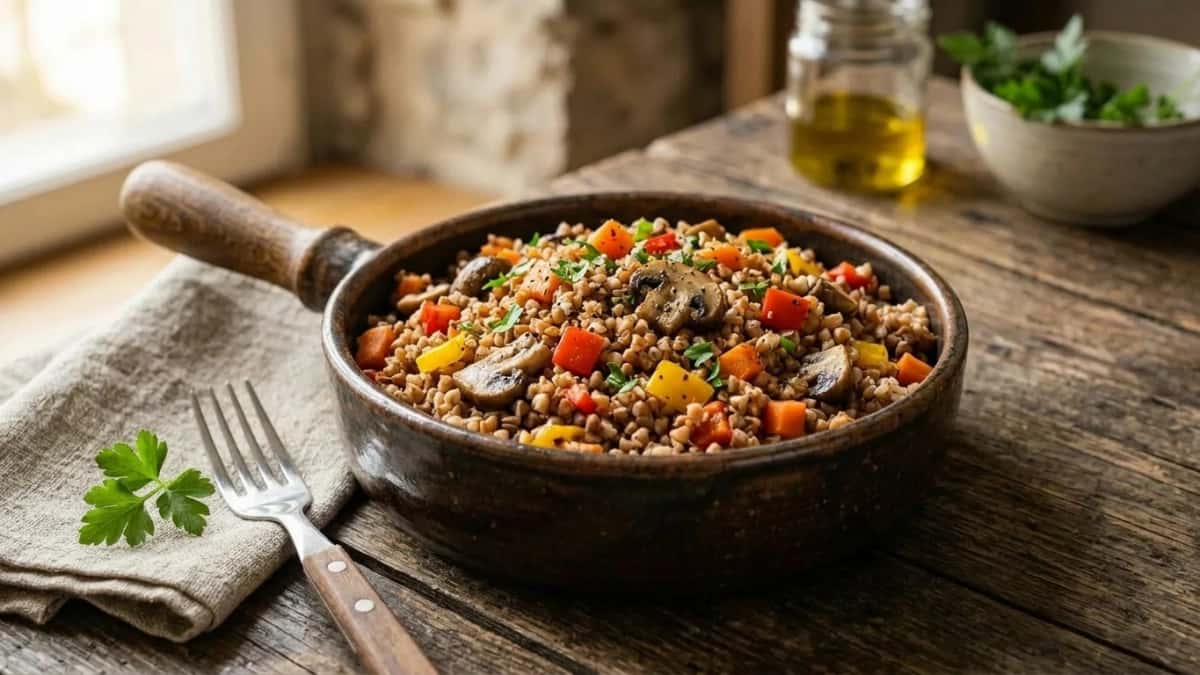 Гречка по-новому: запекаю с луком, перцем и грибами — получается рассыпчатая и ароматная, как в ресторане