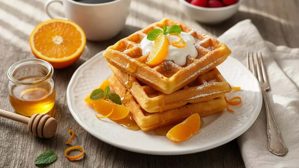 Венские вафли с апельсином за 15 минут: смешиваю муку, яйца, масло и сок — и завтрак готов